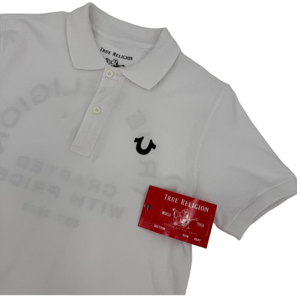TRUE RELIGION NEW Small Polo Shirt White Graphic Logo Crafted With Pride Y2K